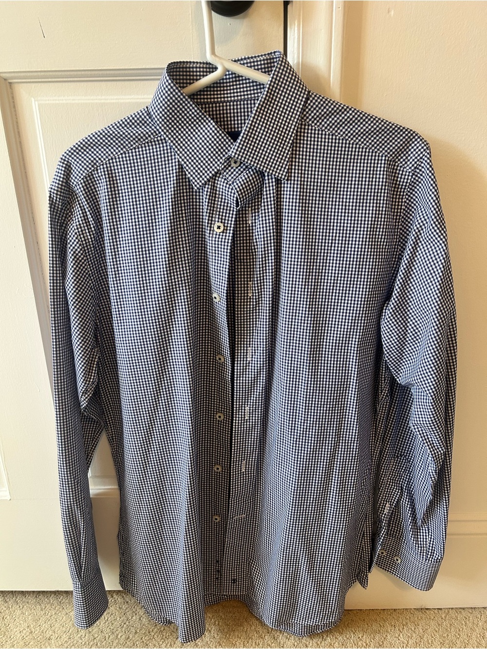 David Donahue Men's Navy and White Check Dress Shirt